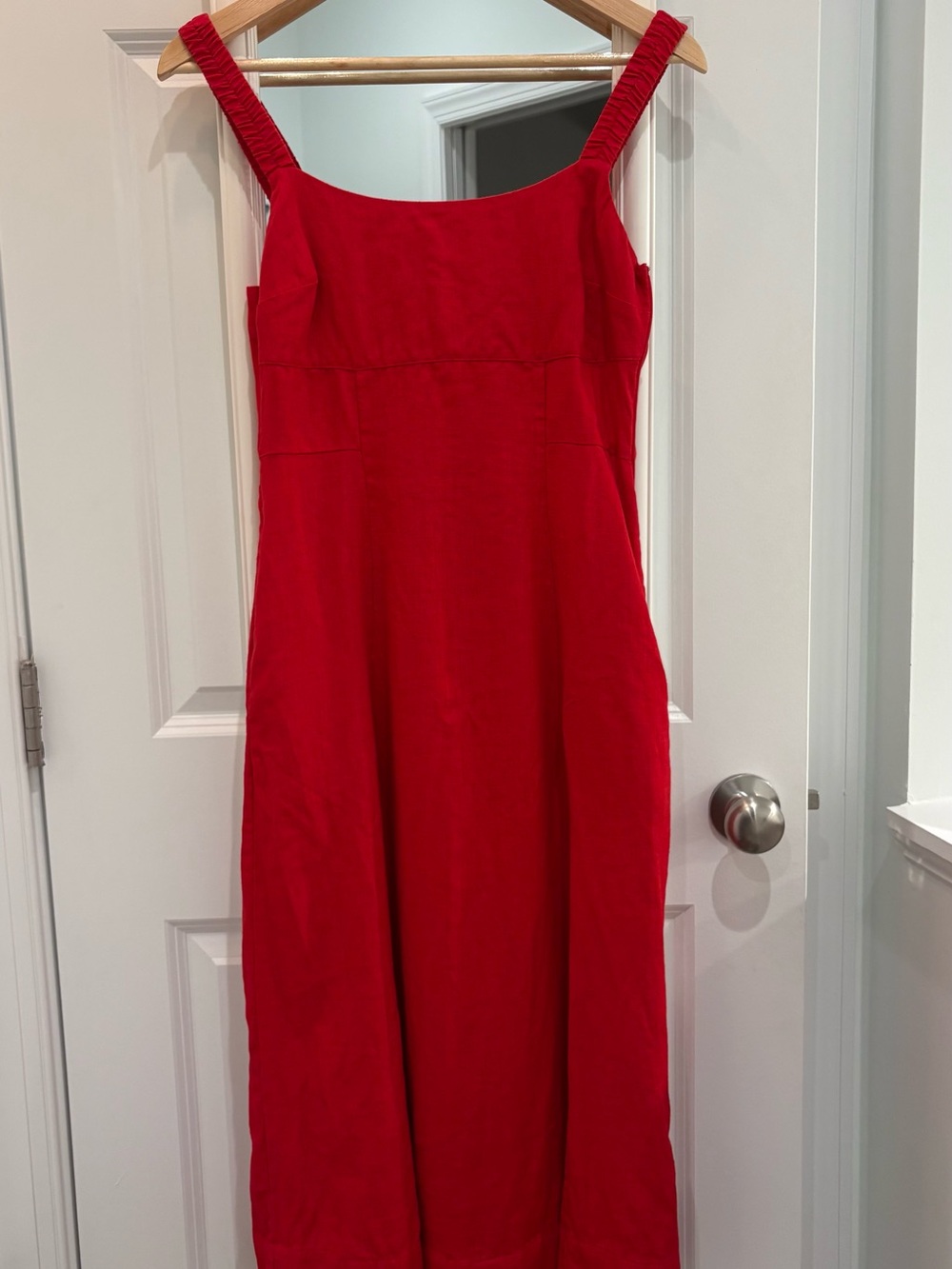 Red Banana Republic Linen Square-Neck Midi Dress